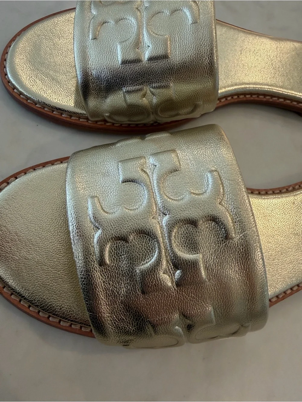 Tory Burch Gold Metallic  Slide Sandals